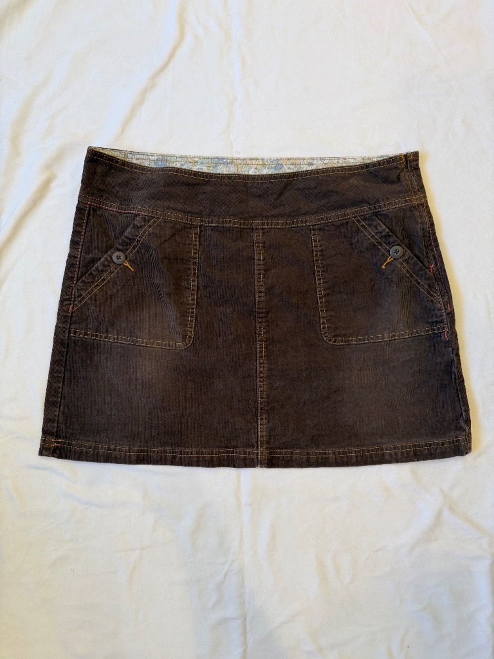 prAna Brown Corduroy Mini Skirt Size 14 Organic Cotton Stretch Y2K